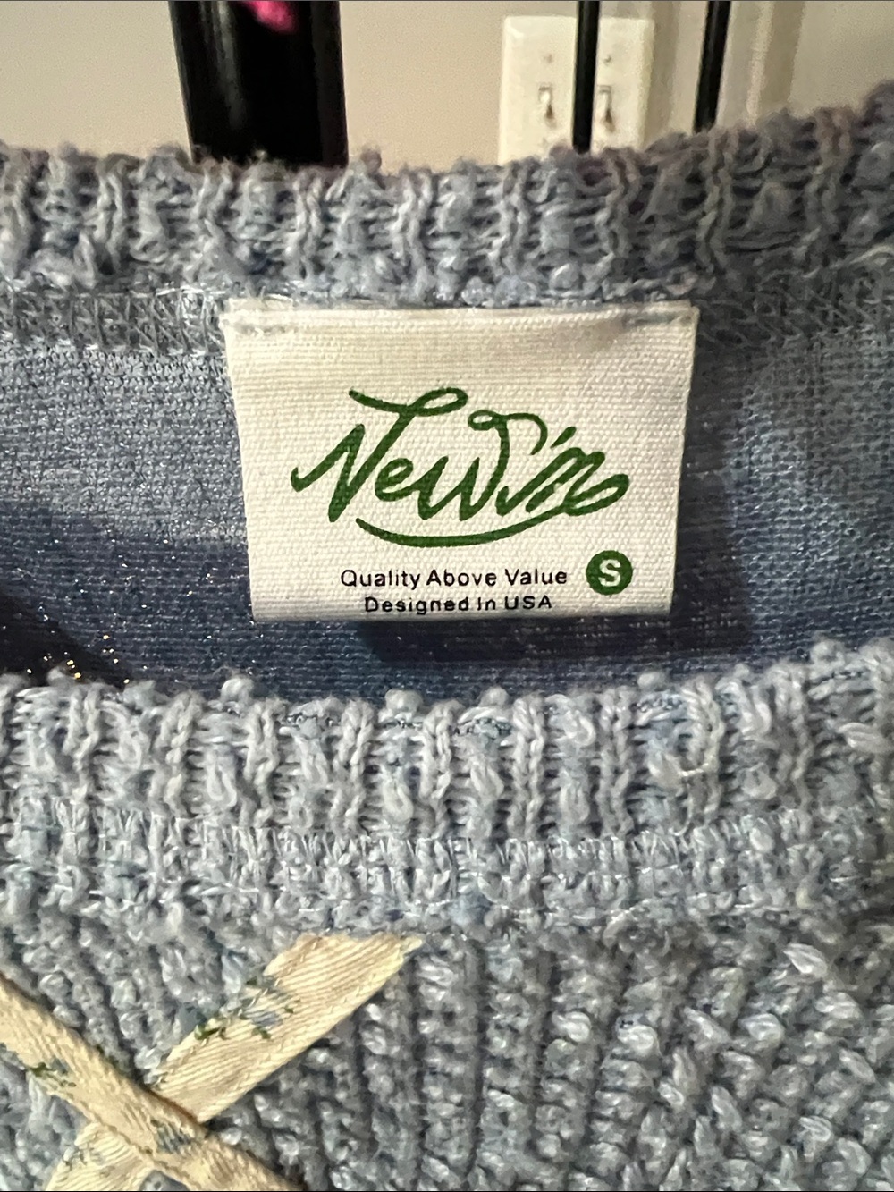 Newin Women's Light Blue and Cream Mixed-Knit Sweater - Picture 2 of 7